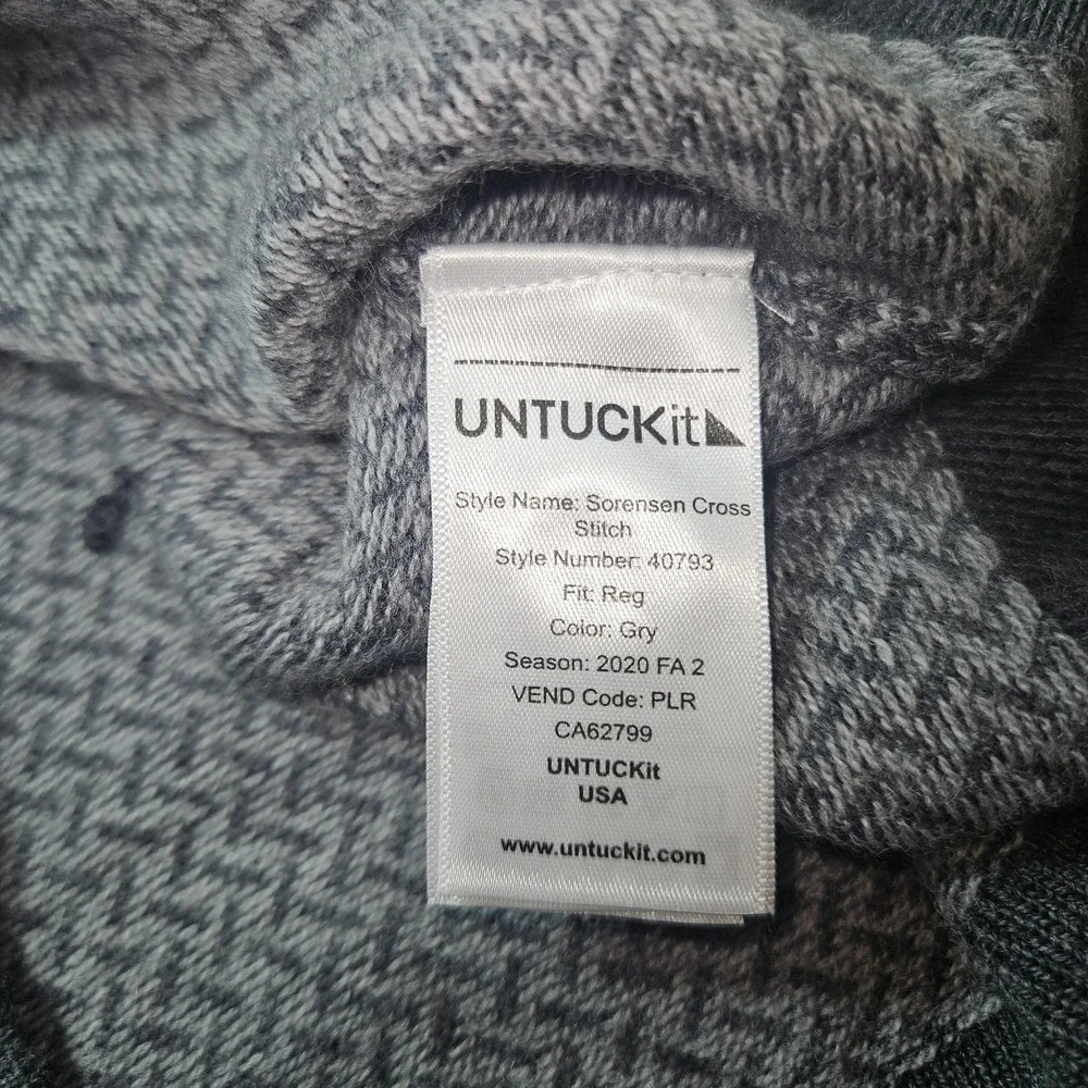 UNTUCKit Sweater Mens M Gray Merino Wool Henley Mock Neck‎ Grandpa Dad Cozycore